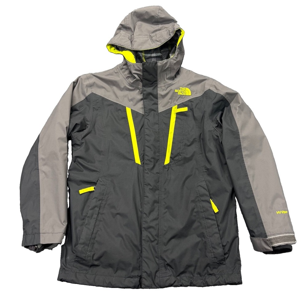 The North Face HyVent Boys M Black/gray Hooded Waterproof Rain Jacket Lined
